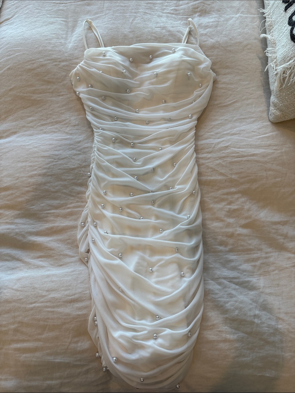 Windsor White Pearl-Studded Spaghetti Strap Mini Dress - Picture 3 of 4